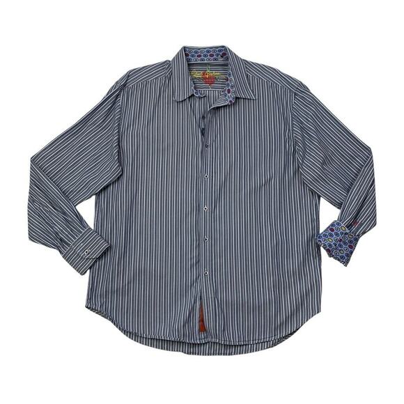 Robert Graham Shirt Mens XL Extra Large Multi Cotton Flip Cuff Striped Button Up - Picture 1 of 10